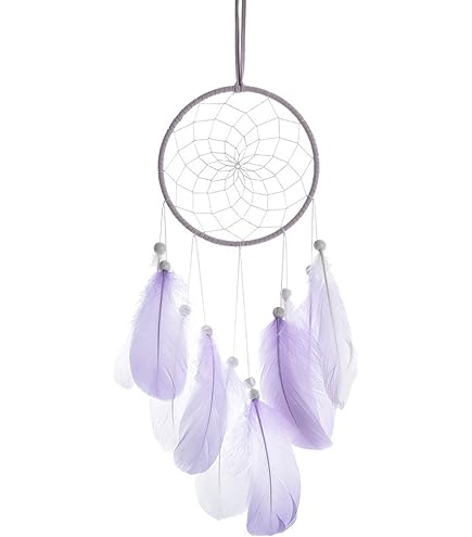 Acchiappasogni Viola Con Cristalli E Piume - Fatto A Mano, Decorazione Da Parete (50x30 Cm)