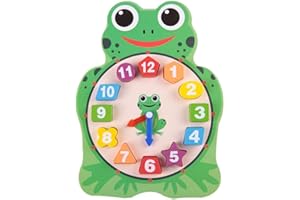 ZERODIS Wooden Shape Sorting Clock Cute Adorable Cartoon Owl Frog Clocks Time Number Puzzle Learning Toy Teaching Clocks Baby Kids Early Educational Toys for Children Boys Girls(Frog)