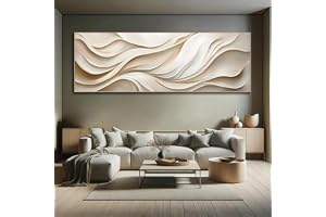 Canvastavlor Abstrakt Dekor Vågkonst, Wabi-Sabi Vardagsrum Beige Vit Neutrala Toner (50x150cm)