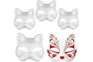 XIEXIESHER 5/10 Pz Máscara de Gato, Máscara de Zorro, DIY Pintado Mano Máscaras Blancas, Blanco Therian Máscara, Blanco Máscara Pintada a Mano, Máscara de Gato Para Halloween, Carnaval, Bailes de Máscaras