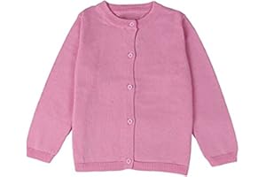 FAIRYRAIN Little Girls Cute Crew Neck Button-Down Solid Fine Knit Cardigan Sweaters