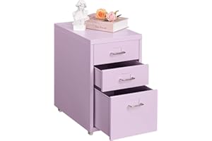 HollyHOME Archivador móvil con 3 cajones y archivador enrollable, armario de metal con ruedas para hogar y oficina, lavanda