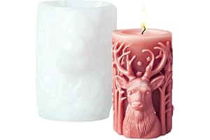 OTKARXUS Christmas Pillar Candle Mould,1PC Reindeer Christmas Tree Cylinder Candle Moulds for Candle Making,Candy Chocolate Fondant Molds Resin Casting Mould for Handmade Soap Aromatherapy