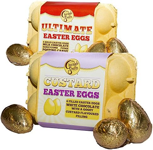 ULTIMATE MILK &amp; WHITE CHOCOLATE EASTER EGGS - 2 BOXES of 6 FUN FILLED EGGS in EGG BOXES
