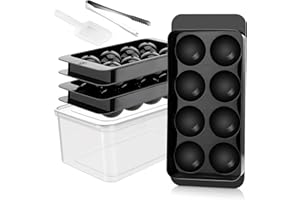BEUEYFR Large Ice Cube Tray, Ice Ball Maker Mold, 3x8 PCS Sphere Ice Mold with Lid, Bin&Spoon, Ice Tray with Easy Release Round Ice Cube Mold for Whiskey, Cocktails, Bourbon(Black)