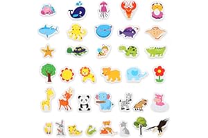 AOEVUIR 36 Pcs Magneti Bambini Calamite Frigorifero Animal Magnets Calamite Frigorifero Bambini Giocattoli Educativi in Legno Magneti per Cartoni Animati per Lavagne Magnetiche Frigoriferi E Lavagne