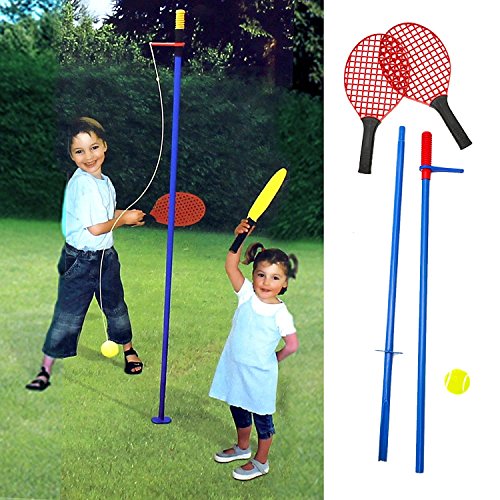 The Magic Toy Shop Swing Tennis Set Children Gyro Totem Tennis Set 2 Racquets Ball Adjustable Pole