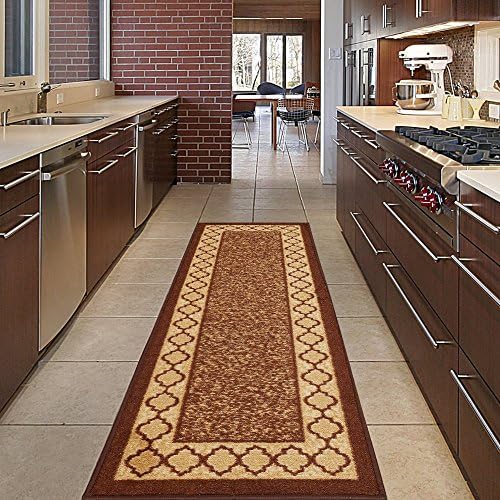 Diagona Designs Contemporary Moroccan Trellis Border Design Non-Slip Runner Area Rug, 20" W X 59" L, Brown / Beige