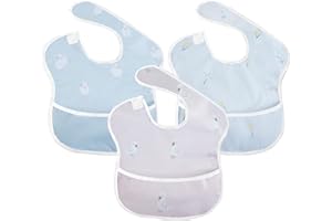 Little Dimsum 3 pack Baby Bibs Waterproof Bib Easy to Clean Feeding Bibs Weaning Bibs Adjustable Closed for Babies Toddlers with Large Pocket（6-36Months）