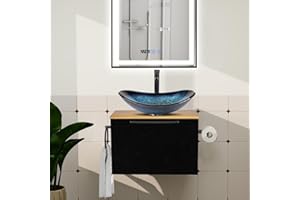 ZealWe Badmöbel Set 2-teilig Waschbecken mit Unterschrank 60 cm mit Handtuchhalter Rollenhalter, Waschtischunterschrank hängend mit Waschtish 54 cm für kleine Gäste WC Waschplatz, Blau