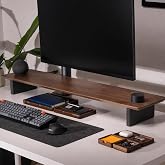 carpentray 100cm Wooden Computer Long Monitor Stand, Monitor Riser Desk Shelf Desktop Legs Stand TV Laptop Riser with Keyboar