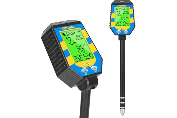 UIUZMAR Kit de Test de Sol, pH Mètre pour Sol 6-en-1 Moniteur de pH/Humidité/EC/Lumière/Humidité de L'air/Température Testeur pH EC du Sol pour Jardin Serre Hydroponique
