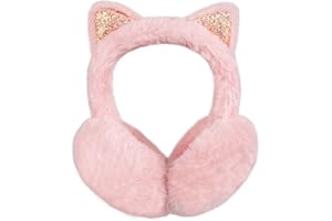 AOWVUTS Cache-oreilles pour Filles et Femme Cache Oreilles en Peluche Pliable Couvre-Oreilles Paillettes Chat Jolis Protège-oreilles Chauds Doux pour Hiver de Temps Froid