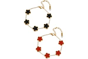 Saituo Home 2 Pezzi Bracciale Quadrifoglio,Bracciale Portafortuna Donna Quadrifoglio Donna Gioielli Placcati in Oro 18 Carati,Regali di Amicizia per Ragazze