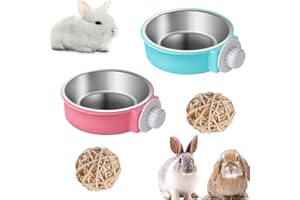 WOYOUS Hasen Näpfe Set, Groß Kaninchen Napf Hasen Schüssel und Hängende Hasen Schüssel Wassernapf aus Edelstahl für Hasen, Chinchilla, Meerschweinchen, Hamster Futternapf