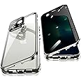 Jonwelsy Anti Peeping Case for iPhone 13 Pro (6.1"), 360 Degree Front and Back Privacy Tempered Glass Cover, Anti SPY Screen, Anti Peep Magnetic Adsorption Metal Bumper for iPhone 13 Pro (Silver)