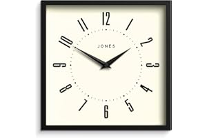 Jones Clocks® Box retro zegar ścienny z tarczą - kwadratowy zegar - zegar kuchenny - zegar biurowy - zegar retro - designerski zegar - kolorowa obudowa - arabska tarcza z cyframi (Czarny)