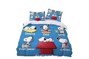 Agmdno Bettwäsche Für Kinder Snoopy,bettwäsche 2teilig,Bettbezug + Kissenbezüge,bettwäsche Kinder,bettwäsche Jungen Mädchen (A03,155x220cm)