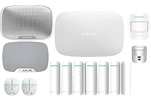 AJAX AJX Pro- Allarme per casa, Hub 2-Dual-Sim 2G-Centrale di allarme, 2 rilevatori di movimento e sirena, per interni ed esterni, 6 contatti di apertura porte e finestre, 2 telecomandi