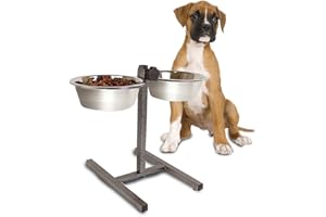 Guaranteed4Less Double Diner Raised Dog Bowls Food Water Feeding Dishes Adjustable Stand Large