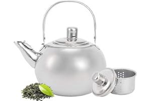 OUKENS Teiera, teiera in acciaio inossidabile 304 con fondo piatto, fornello a induzione, bollitore per l'acqua, teiera con filtro(14CM 1L)