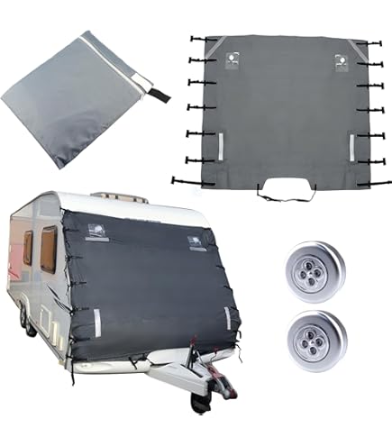 your GEAR Wohnwagen Abdeckung Winterfest – Thermo Schutzhülle für Bug & Heck, wasserdichte Hagelschutzplane 240x160 cm, UV-Schutz, atmungsaktiv, Wohnwagen Schutzhülle, grau