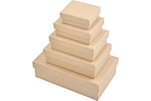 WANDIC Paper Mache Box, Set Of 5 Rectangular Mini Kraft Paper Boxes With Lids Ideal For Crafting & Storage Accessories Cosmetics Jewelry Gifts Home