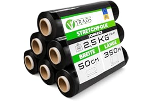 ‎V1 TRADE V1 Trade Stretchfolie Schwarz Strechfolienrolle - 6 Wickelfolie - Handstretchfolie - 50cm Breit - Verpackungsmaterial - Verpackungsfolie auf Rolle - Folie Für Möbel - Folien Für Umzug - Umzugsfolie