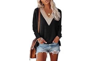 OLIPHEE Camiseta básica de Manga Larga con Bolsillo para Mujer Camiseta Color Sólido