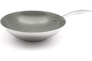 GreenChef Profile Plus Poêle Wok en Céramique Antiadhésive Saine en Acier Inoxydable de 28 cm/3,6 Litre, Sauté, Sans PFAS, Convient à l'induction, Robuste, Va au four jusqu'à 200˚C, Argent