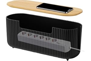 TUEVOB Cable Management Box Surface Wiring Cable Tray Cable Tidy Box Power Strips Cords Organizer Wire Storage Box with Lid Hiding Messy Cable Wire Box 30x12x11cm Black for Desk Tv Extension Lead Cover Box