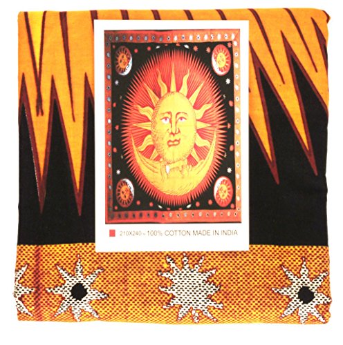 Alterras – 100% Baumwolle-Dekortuch: Sonne und Mond gelb (LxB: 210x235cm) - 3