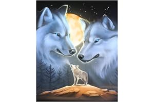 MXJSUA Peinture Diamant 5D Complet Diamond Painting Loup Diamant Painting Loup Broderie Diamant Kit Complet, Peinture par numéro, Painting Diamant Loup Décoration murale à la maison 30x40cm
