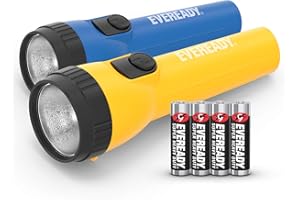 Energizer Eveready latarka LED (2 sztuki), super jasna latarka na zewnątrz, kemping i prezenty (4 baterie AA w zestawie), niebieska/żółta