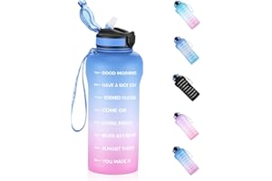 ETDW Borraccia 2L con Cannuccia Senza BPA, Motivazionale Borraccia Sportiva 2 Litro con Marcatori di Tempo, Bottiglia Acqua Sportiva per Palestra, Campeggio, Yoga, Picnic (Blu Rosa)
