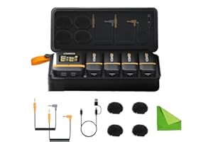 comica Vimo Q Mini système de Microphone Cravate sans Fil à Quatre canaux avec 4 émetteurs et 1 récepteur avec étui de Chargement pour Enregistrement vidéo sur téléphone Youtubers Vloggers-Noir