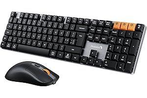 ProtoArc Wireless Mechanical Keyboard and Mouse, KM310 Full-Size Rechargeable Keyboard Mouse, 2.4G+Dual Bluetooth, Low Profile Keys, Red Switches, for Windows/Mac, QWERTY UK Layout - Space Gray