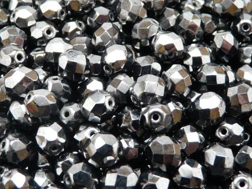 25pcs Czech Fire-Polished Faceted Glass Beads Round 8mm Jet Hematite