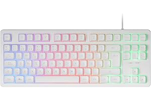 Mars Gaming MK023, Teclado Gaming TKL, Tecnología Híbrida H-Mech, Iluminación FRGB Rainbow, Anti-ghosting, Compatibilidad Universal, Blanco, Idioma Español