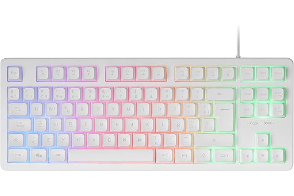 Mars Gaming MK023, Teclado Gaming TKL, Tecnología Híbrida H-Mech, Iluminación FRGB Rainbow, Anti-ghosting, Compatibilidad Universal, Blanco, Idioma Español