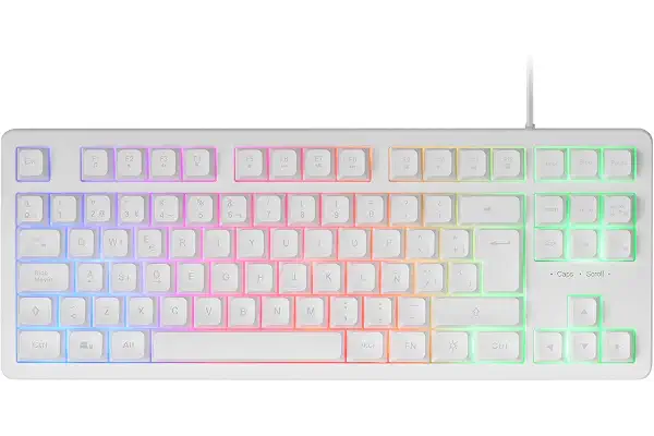 Mars Gaming MK023, Teclado Gaming TKL, Tecnología Híbrida H-Mech, Iluminación FRGB Rainbow, Anti-ghosting, Compatibilidad Universal, Blanco, Idioma Español