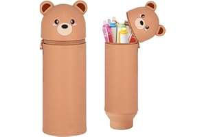EEPLUYTY Kawaii Étui École 2 en 1 en Silicone Souple, Trousse Silicone Verticale, Fermeture Éclair en Silicone, Dessin Animé Mignon DIY, Plusieurs Couleurs Et Styles-Ours Brun