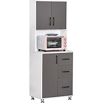 HOMCOM Küchenschrank 100x40x180cm - 3 Glastüren, 2 Schubladen, Verstellbare Regale