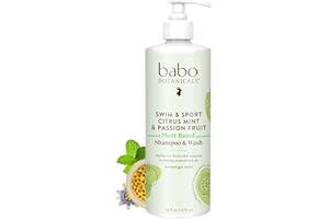 Babo Botanicals Purifying Swim & Sport 2-in-1 Shampoo & Wash - with Passion Fruit Oil, Organic Aloe & Green Tea - for Babies, Kids or Extra Sensitive Skin - Light Citrus Mint Fragrance, 16 Ounce