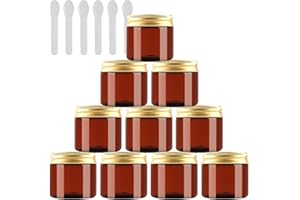 PQPAUTY 12 Pièces Vides Petit 50 ml Marron Cosmétique Pot en Plastique avec Couvercle Or 50 g Pots de Cosmétique Crème de Bouteille Contenant avec 6x Spatules