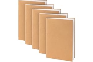 SHSHbuy Bloc de Notas A5 5 Pack Cuaderno de Kraft Blanda Páginas Blancas, Libretas de Notas de Papel Kraft para Escritura,Dibujo,Diario,Bloc de Notas,Estudiar,Trabajar