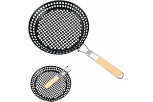 Eidoct Poêle à barbecue pliable avec trous de 30,5 cm – Poêle à griller antiadhésive avec poignée pliable en bois – Batterie de cuisine de camping – Kabob – Poêle à griller pour barbecue en plein air