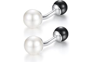 HONEY BEAR Białe i czarne hodowlane perły spinki do mankietów męskie kobiety koszula ślubna garnitur spinki do mankietów prezent, Jeden rozmiar, Stal nierdzewna, Bez kamienia