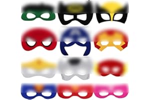 Tomicy Máscaras de Superhéroe 12 Piezas Máscaras de Fieltro Mitad Máscara de Cosplay con Cuerda Elástica Máscaras de Ojos para Niños Mayores de 3 años,Suministros de Fiesta de Superhéroes
