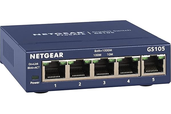 NETGEAR (GS105) Switch Ethernet 5 Ports RJ45 Métal Gigabit (10/100/1000), switch RJ45 Métal, Positionnement sur un bureau ou un mur, Protection ProSAFE, Garantie à Vie Idéal pour les PME et TPE